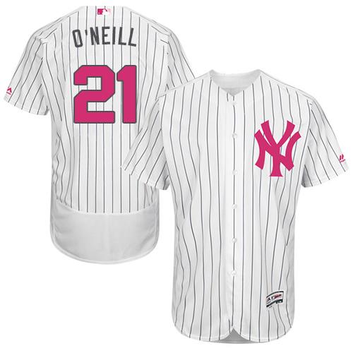 Yankees #21 Paul O'Neill White Strip Flexbase Authentic Collection Mother's Day Stitched MLB Jersey - Click Image to Close